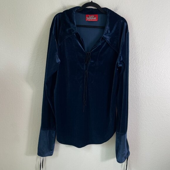 Lip Service Womens Large Top Velvet Lace Up Long Sleeve Y2K Vintage Goth - Picture 10 of 13